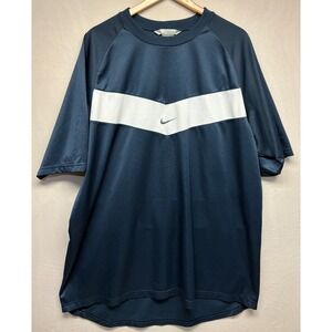 Nike Shirt Mens Blue White Stripe Raglan Sleeve Activewear Logo 2XL Vintage Y2K